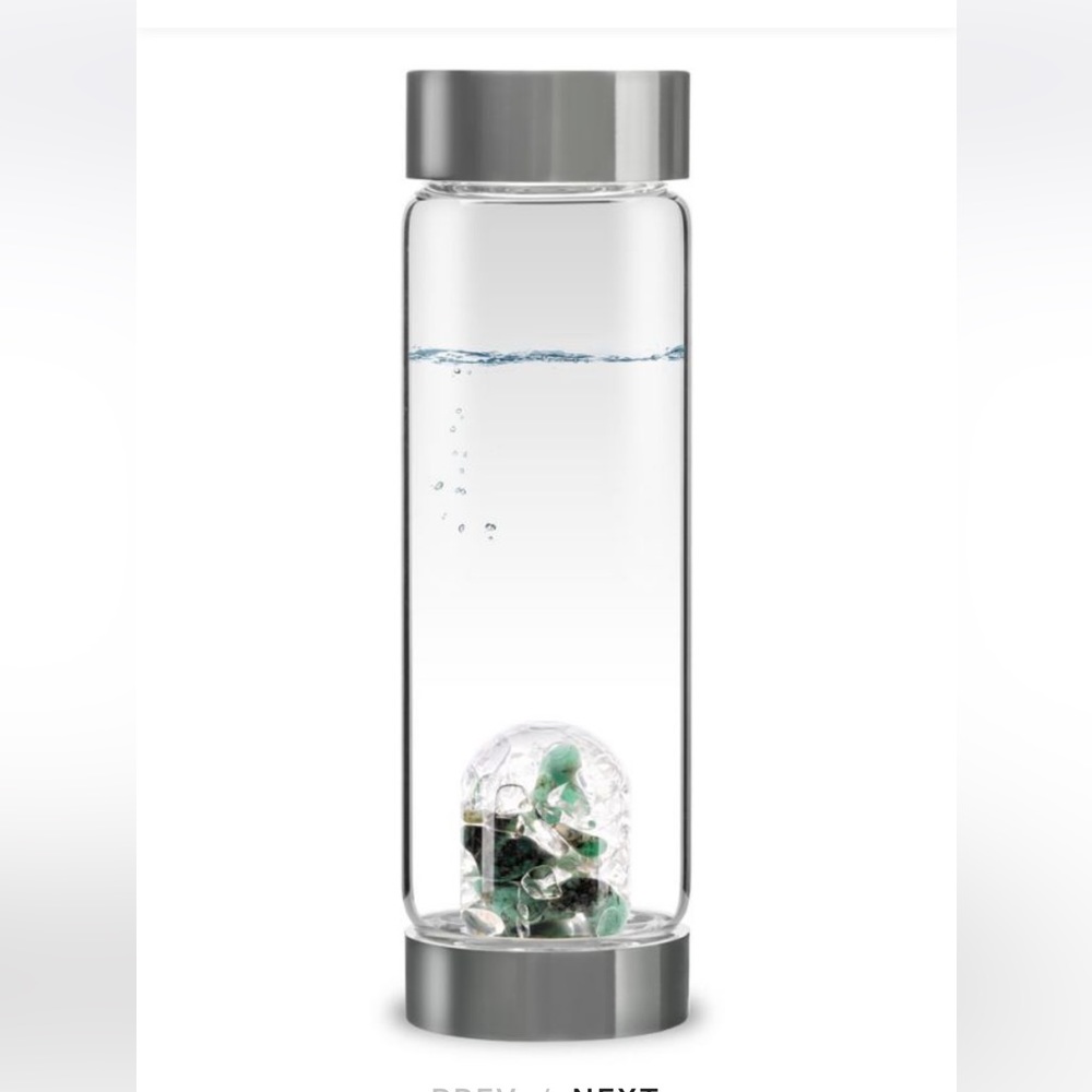 Vitajuwel Via Vitality crystal gem water bottle with emerald & clear quartz